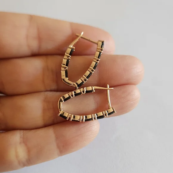 New 14K Gold Filled Onyx Hoop Earrings for Women